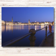 Hamburg Binnenalster blaue Stunde Postkarte