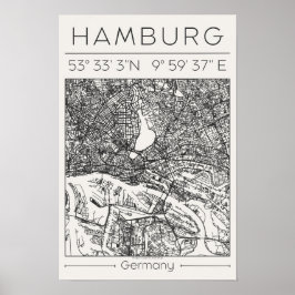 Hamburg Charcoal City Map Poster Minimal Germany