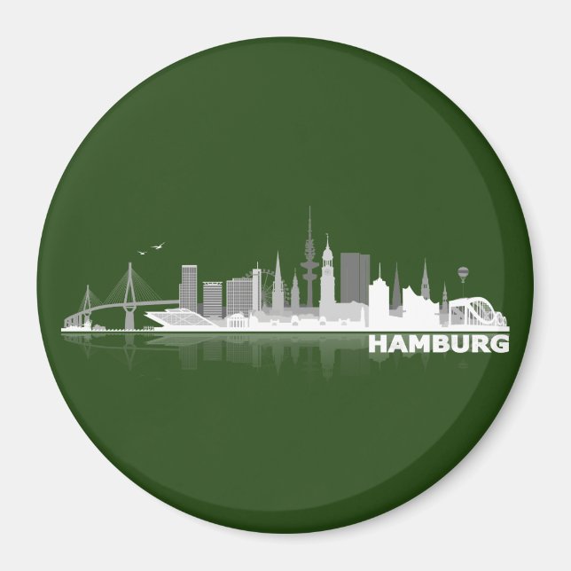 Hamburg City Skyline Magnet / kühlschrankmagnet (Vorne)