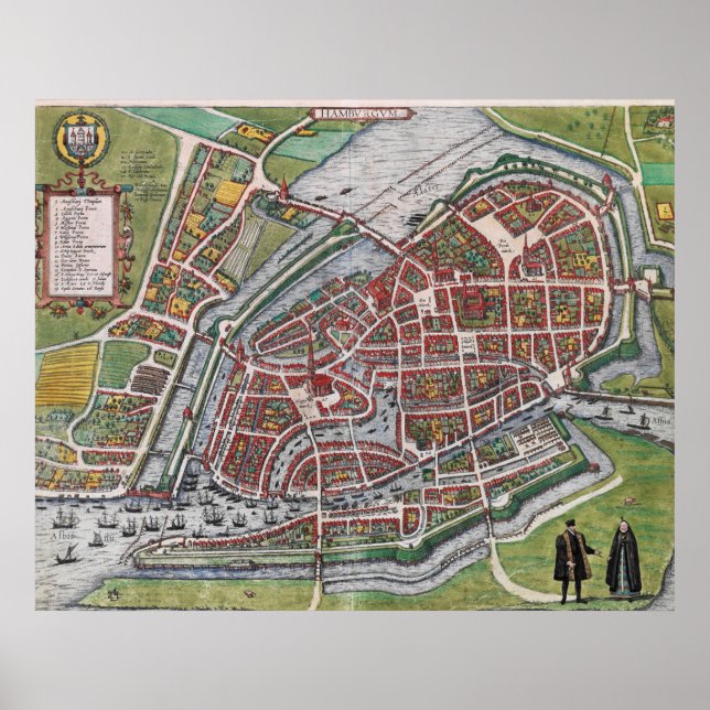 Hamburg Deutschland 1600 Plankarte Poster (Vorne)