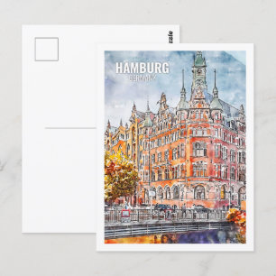 Hamburg Deutschland Berühmter Reiseort Aquarell Postkarte