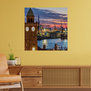 Hamburg, Deutschland - Panoramablick in der Dämmer Poster