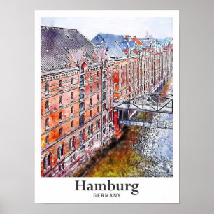 Hamburg Deutschland Reise Wasserfarbe Handgezeichn Poster