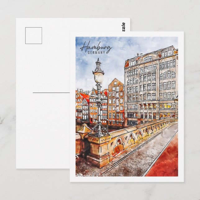 Hamburg Deutschland Reisemarkt Wasserfarbe Postkarte (Vorne/Hinten)