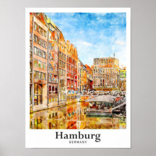 Hamburg Deutschland Reisen Wasserfarbenhandzeichnu Poster