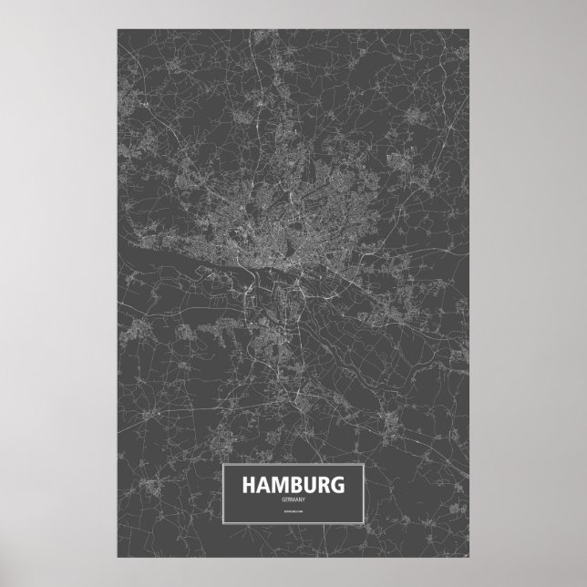 Hamburg, Deutschland (weiß auf schwarz) Poster (Vorne)