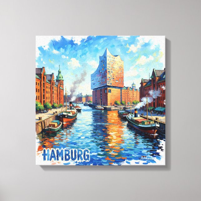 Hamburg Harbor Light Reflections Canvas Art Leinwanddruck (Vorderseite)