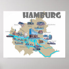 Hamburg-Highlight-Karte Poster