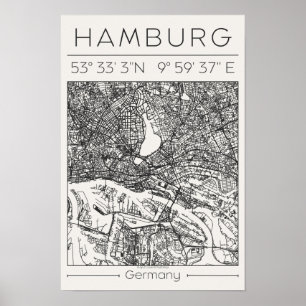 Hamburg Kohle Stadtplan Poster Minimal Deutschland