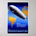 Hamburg Linie Art Deco Poster<br><div class="desc">Nach Südamerika in 3 Tagen! Südamerika in 3 Tagen! Ein Art-Déco-Werbeplakat aus dem Jahr 1937 mit dem Graf Zeppelin und eine Karte der Route von Friedrichshafen nach Buenos Aires. Dieses Bild hat ein Seitenverhältnis von 2:3. Unsere Vintage-Plakate sind die sorgfältig restaurierten Plakate auf Zazzle.</div>