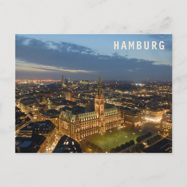 Hamburg mit Nachtkarte Postkarte (Vorderseite)