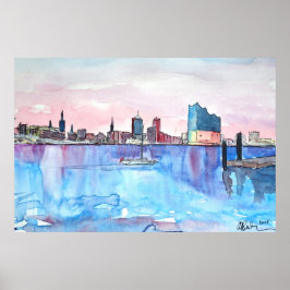 Hamburg Skyline und Elbe Philharmonie Hall in Dusk Poster