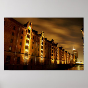Hamburg - Speicherstadt bei Nacht - Druck Poster