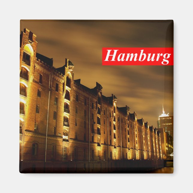 Hamburg - Speicherstadt bei Nacht - Magnet (Vorne)
