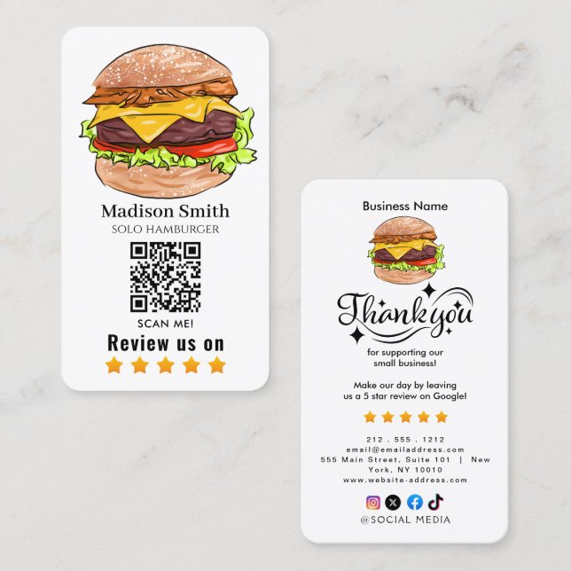Hamburger Bewertungs-QR-Code  Visitenkarte (Vorne/Hinten)