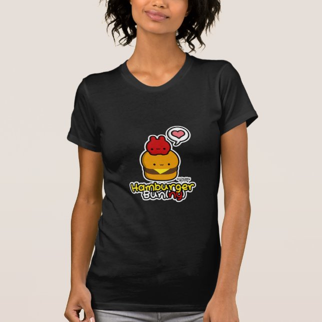 Hamburger-Brötchen-(ny) schwarzes T-Shirt (Frauen) (Vorderseite)