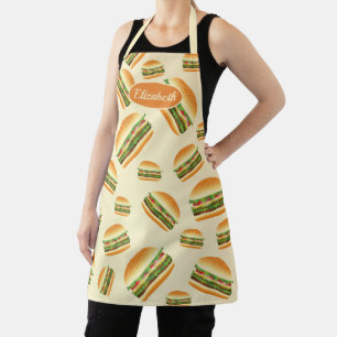 Hamburger-Cartoon-Illustrationsmuster & Name Schürze