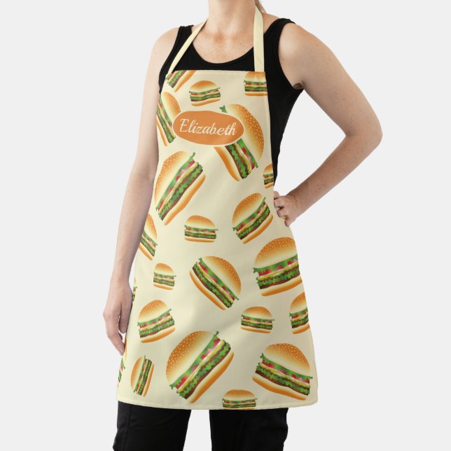 Hamburger-Cartoon-Illustrationsmuster & Name Schürze (InSitu)