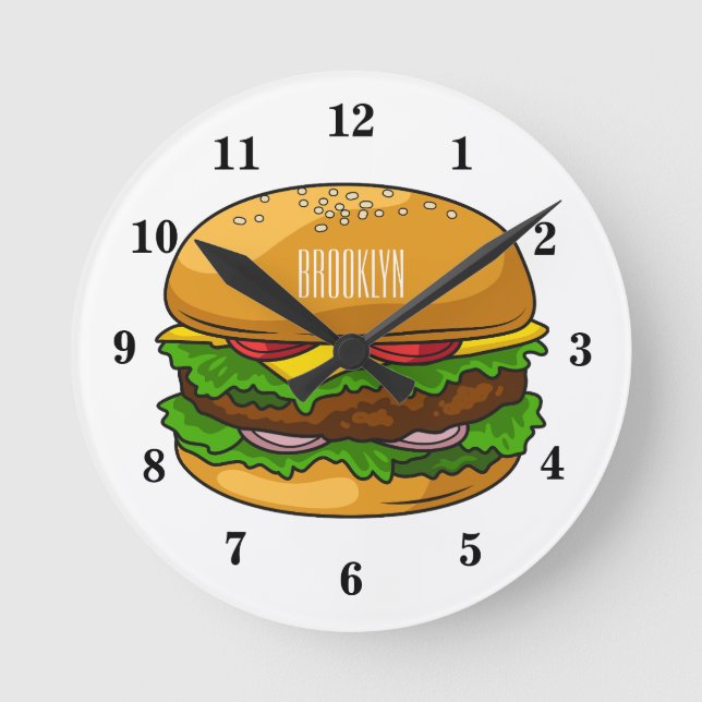 Hamburger Cartoon Runde Wanduhr (Vorderseite)