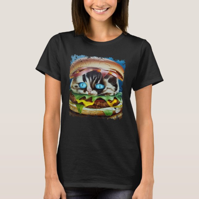 Hamburger Cat Catburger Burger & Cat Hybride Kunst T-Shirt (Vorderseite)