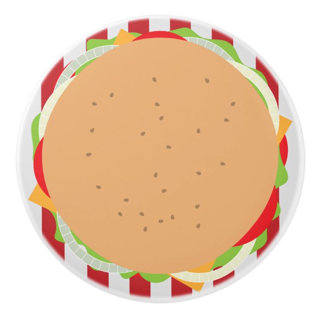 Hamburger Cheeseburger niedliches Café gestreift Keramikknauf (Vorderseite)