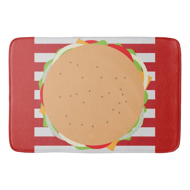 Hamburger Cheeseburger niedliches Café gestreift r Badematte (Vorderseite)