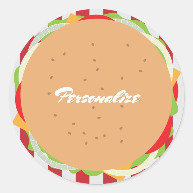 Hamburger Cheeseburger niedliches Café rot gestrei Runder Aufkleber (Vorderseite)