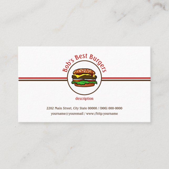 Hamburger Diner Fast Food Restaurant Business-Logo Visitenkarte (Vorderseite)