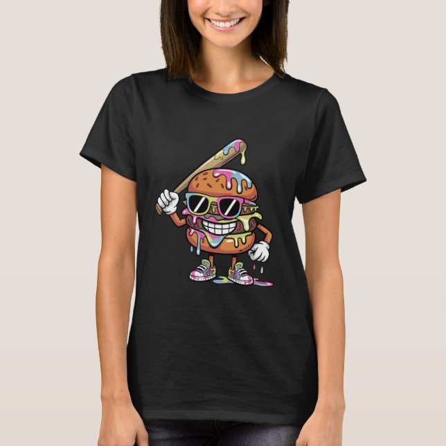 Hamburger Dripping Ice Cream for Baseball Players  T-Shirt (Vorderseite)