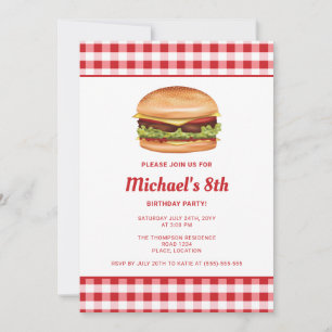 Hamburger Fast Food Illustration Geburtstagsfeier Einladung