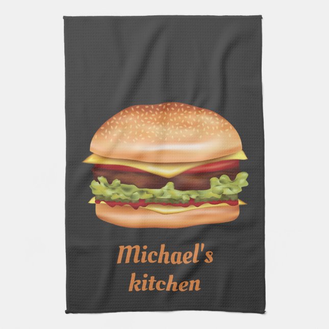Hamburger Fast Food-Illustration mit benutzerdefin Geschirrtuch (Vertikal)