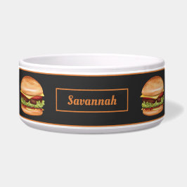 Hamburger Fast Food-Illustration mit dem Namen des Napf