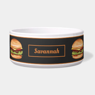 Hamburger Fast Food-Illustration mit dem Namen des Napf