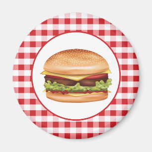 Hamburger Fast Food Illustration über Red Gingham Magnet