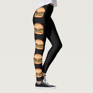 Hamburger Fast Food Illustrationen auf Schwarz Leggings