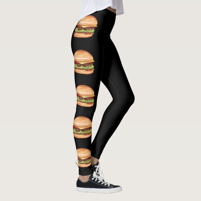 Hamburger Fast Food Illustrationen auf schwarz Leggings (Rechts)