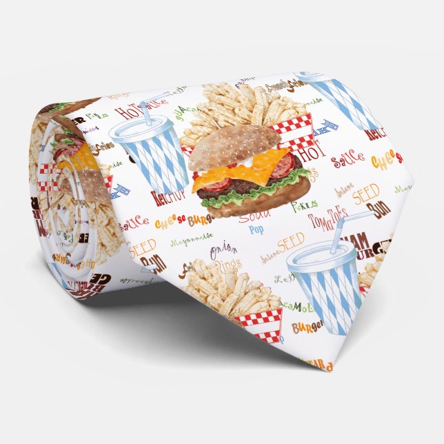 Hamburger Fries Fast Food GRILLEN Diner Krawatte (Gerollt)