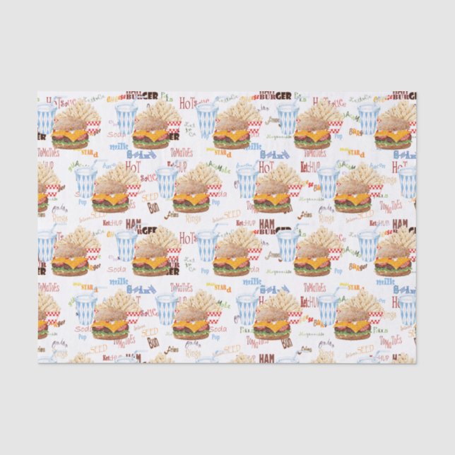 Hamburger Fries Fast Food GRILLEN Diner Seidenpapier (Vorderseite)