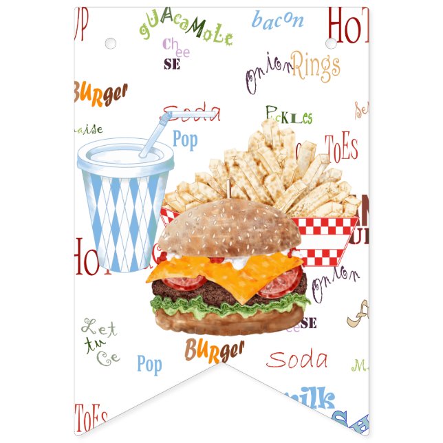 Hamburger Fries Fast Food GRILLEN Diner Tailgate Wimpelkette (Erste Fahne)