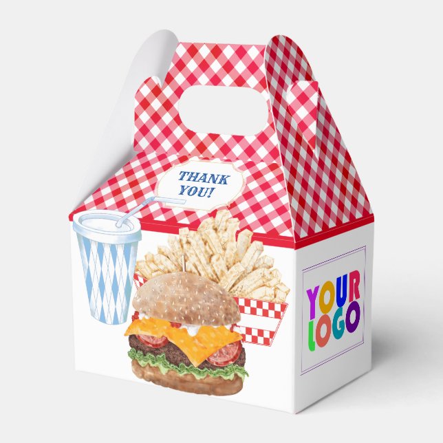 Hamburger Fries Fast Food GRILLEN Gingham Diner Geschenkschachtel (Vorderseite)