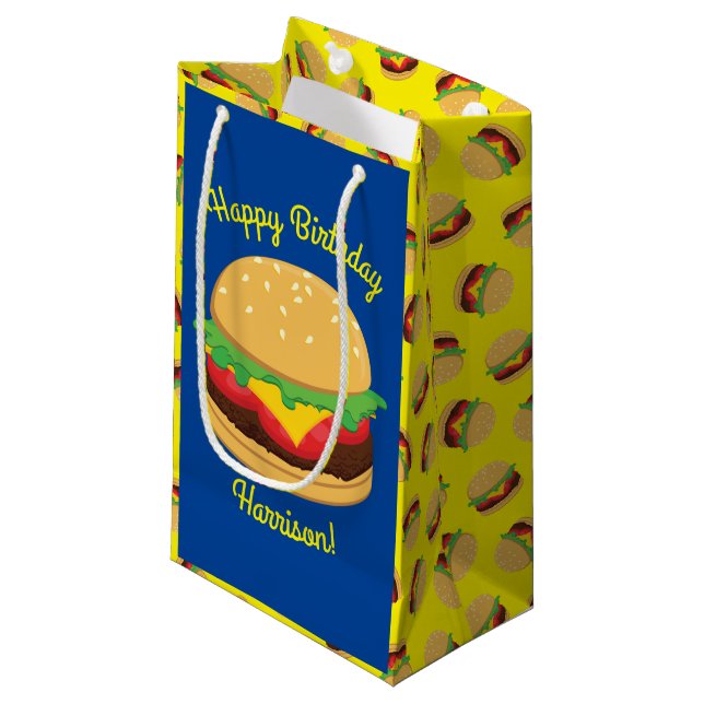 Hamburger Geburtstagsparty Burger Kleine Geschenktüte (Vorderseite Schrägansicht)