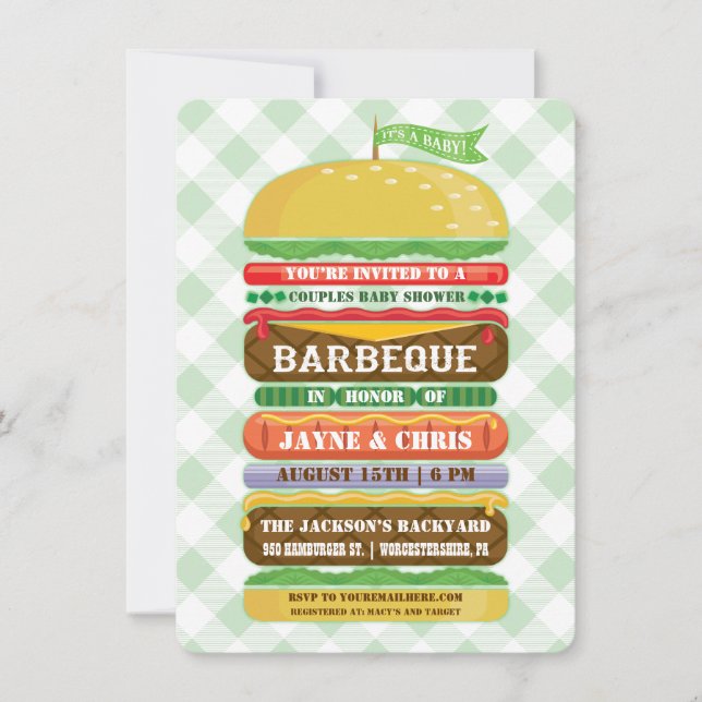 Hamburger Gender Neutral Baby Shower GRILLEN Einladung (Vorderseite)