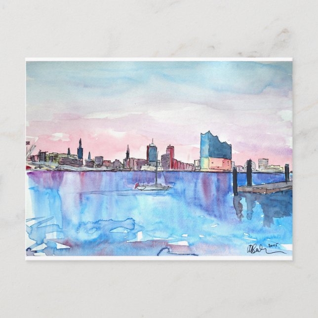 Hamburger Hafen Skyline und Elbe Philharmonic Hall Postkarte (Vorderseite)