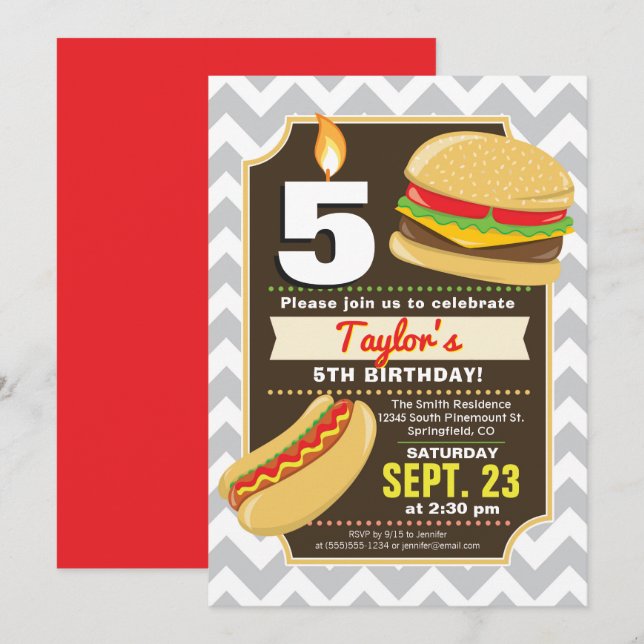 Hamburger & Hot Dog Anniversaire Fête Invitation (Devant / Derrière)