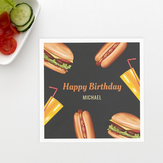Hamburger Hot Dog GRILLEN Grill Food Happy Birthda Serviette (Von Creator hochgeladen)