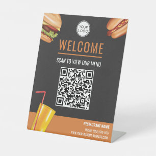 Hamburger Hot Dog Lebensmittel-Scan für Menü-QR-Co Sockelschild