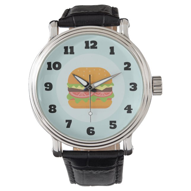 Hamburger Illustration mit Tomate und Salat Armbanduhr (Vorderseite)