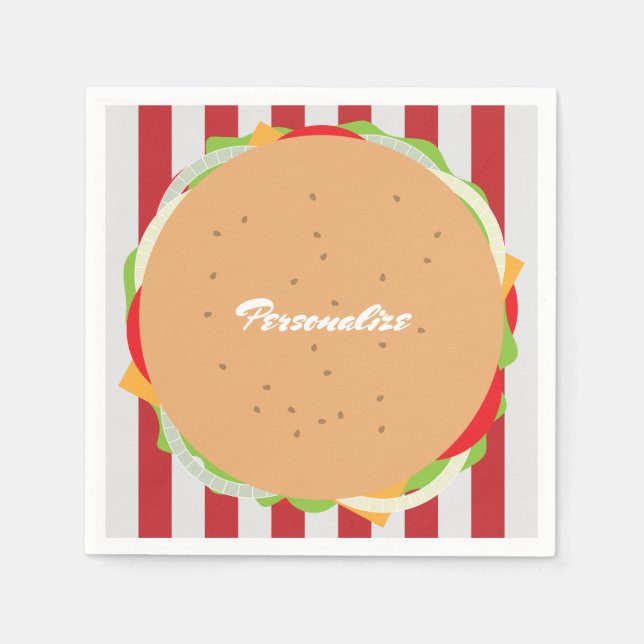 Hamburger Käseeburger niedliches Café Serviette (Vorderseite)