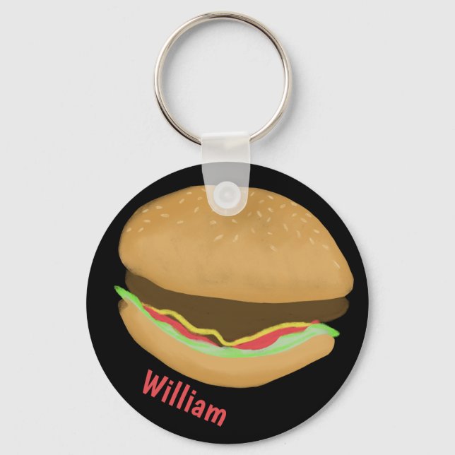 Hamburger Lovers Fun Yummy INDIVIDUELLE NAME Schlüsselanhänger (Vorderseite)