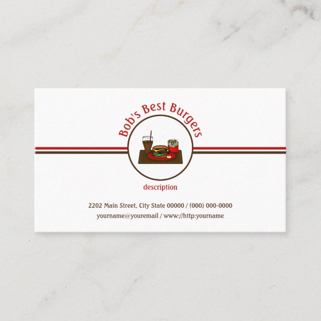 Hamburger Meal Diner Fast Food Restaurant Logo Visitenkarte (Vorderseite)